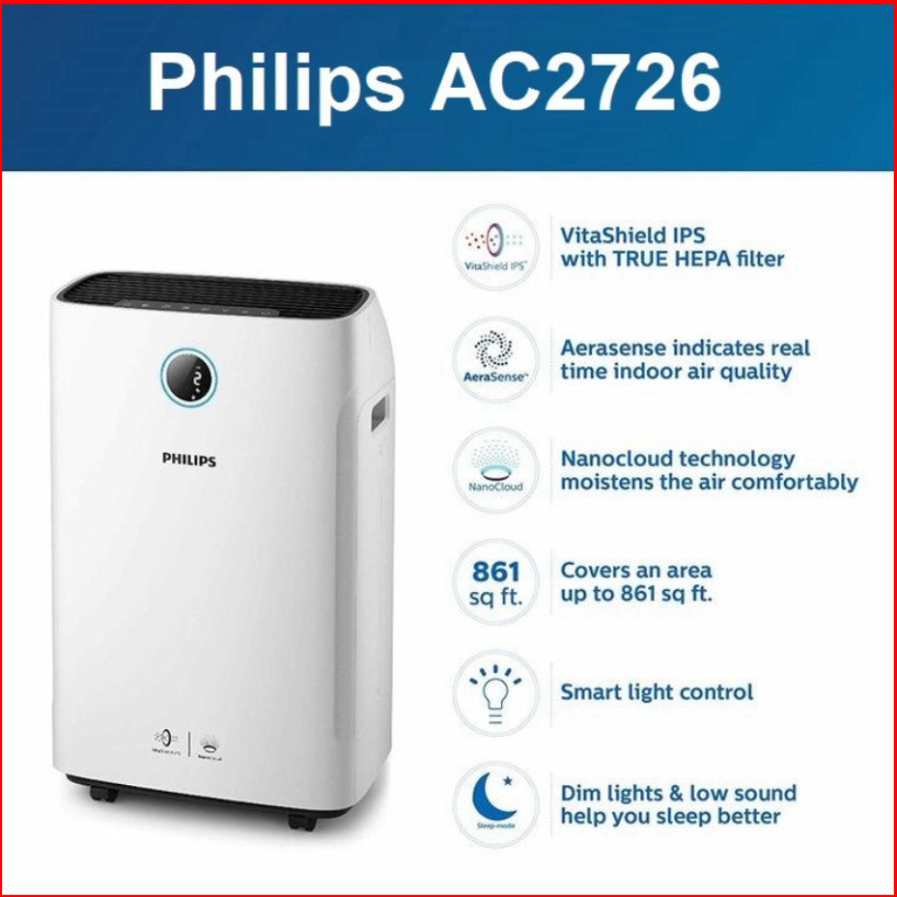 Máy lọc không khí 2 trong 1 Philips Series 2000 AC2726/00 kèm chức năng tạo độ ẩm [New]
