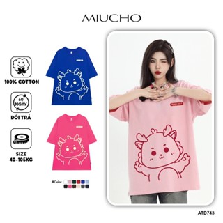 Áo thun in hình rồng dễ thương local brand form rộng ATD743 Miucho cotton cổ tròn in graphic