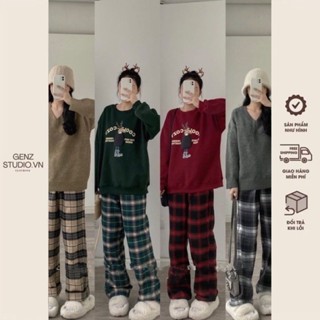  Quần Cullot Kẻ Cạp Chun Nữ - quần caro ống rộng lưng cao dáng suông GENZ 