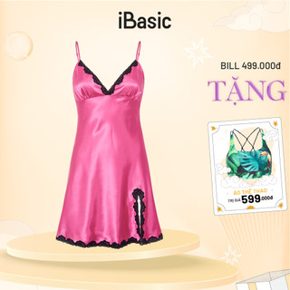 Đầm ngủ nữ iBasic satin xẻ đùi SW010