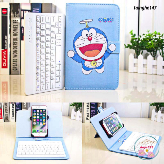 Bao Da Kèm keyboard Bluetooth HÌNH đô rê mon Cho Iphone / Android 4.5-6.8inch đazinăng doraemon  đẹp