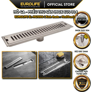 Phễu thu sàn, hố ga thoát sàn inox sus 304 10x50cm eurolife el-hg1050