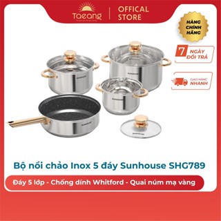 [CÓ QUÀ TẶNG] BỘ NỒI CHẢO INOX 5 ĐÁY SUNHOUSE SHG789 (100% ảnh thật shop chụp)