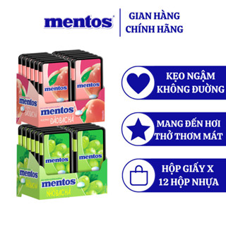 Kẹo ngậm không đường Mentos Hương Đào/Nho Bạc Hà (Hộp 12 hộp nhựa) mang đến hơi thở tươi mát