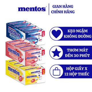 Kẹo Ngậm Không Đường Mentos Clean Breath (Hộp 12 hũ) mang lại hơi thở thơm mát lên đến 30 phút