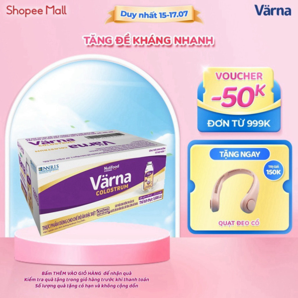 Thùng sữa bột pha sẵn Värna Colostrum (24 hộp giấy x 237ml) - Sữa non cho người lớn, Tăng đề kháng nhanh
