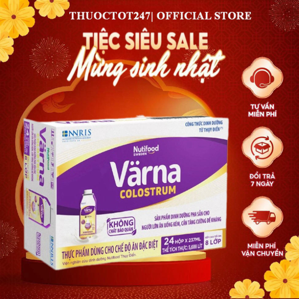 Thùng sữa bột pha sẵn Värna Colostrum (24 hộp giấy x 237ml) - Sữa non cho người lớn, Tăng đề kháng nhanh