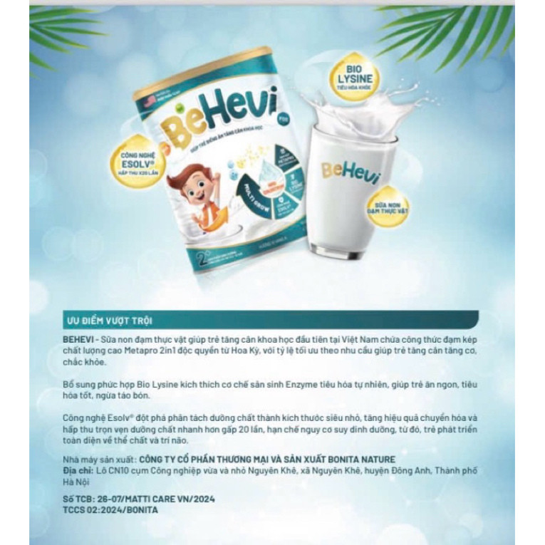Sữa Tăng Cân BeHevi Cho Bé, Cải Thiện Tiêu Hóa, Tăng Cường Đề Kháng, Phát Triển Trí Não Toàn Diện