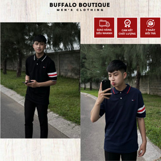 Áo Polo Nam Tô Mỳ Thêu Logo Trắng  Đỏ Siêu Chất - Áo Polo Nam Tô Mỳ Thêu Vạch Tay Siêu Đẹp