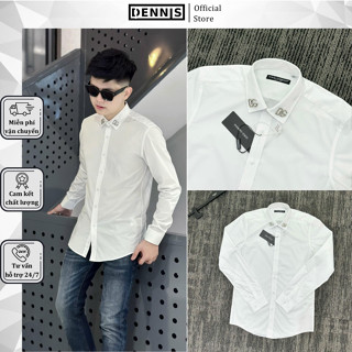Áo Sơ Mi Nam Đôn Chề Đính Logo Kim Loại Cổ Áo Siêu Sang - Áo Sơ Mi Nam Nữ Đốc Cờ Le Đính Logo 2 Bên Cổ