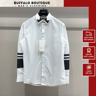 Áo Sơ Mi Nam Trắng Gu Chì Phối Viền Tay Đen Siêu Nét - Sơ Mi Nam Nữ Trắng Phối Đen Cổ Đối Xứng Siêu Đẹp