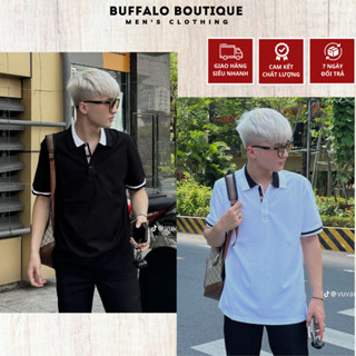 Áo Polo Nam Gu Chì Dệt Logo Đỏ Khuy Áo Siêu Chất - Áo Polo Gu Sì Phối Cạp Cổ Đen Trắng Siêu Đẹp