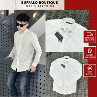 Áo Sơ Mi Nam Đôn Chề Đính Logo Kim Loại 2 Bên Cổ Siêu Sang - Áo Sơ Mi Nam Nữ Đôn Chề Đính Kim Loại Cổ Áo