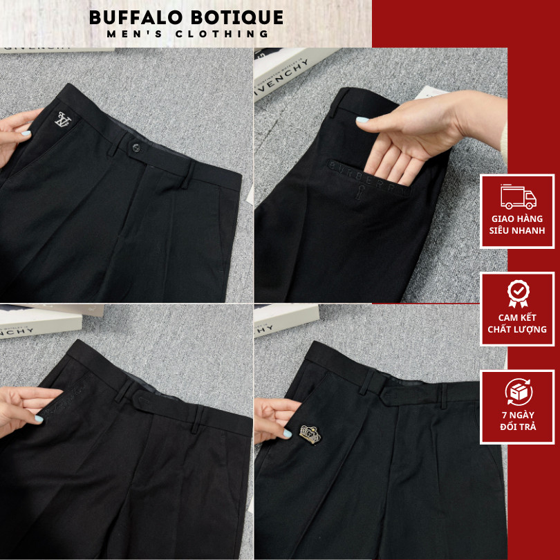 Quần Âu Nam Hoạ Tiết Thêu Logo - Quần Vải BBR - DG - Lv Đơn Giản Dành Cho Nam