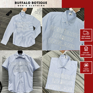 Áo Sơ Mi Nam Bbr Kẻ Xanh - Sơ Mi Nam Bbr Hoạ Tiết Thêu Chữ Ngực Cao Cấp