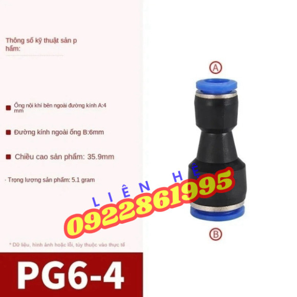 Đầu Nối Nhanh  Pu4/6/8/10 PG6-4/8-6 Đầu Nối Vòi Khí Đường Kính Thay Đổi hàng mới