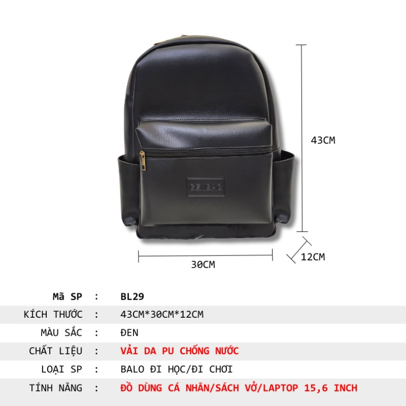 Balo da trơn nam nữ đi học cặp sách thời trang đơn giản nhiều ngăn có ngăn bí mật chống sốc BL29