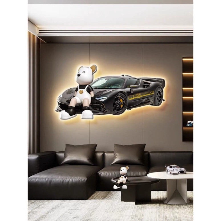 Tranh tráng gương gấu bearbrick đèn led treo phòng ngủ, quán spa, tiệm game/ Trang Treo tường Ba Miề