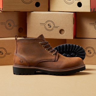Giày Boots Cổ Lửng Nam Retro Da Bò Nâu Sáp Đế Siêu Nhẹ Phylong - Work Boots Thương Hiệu Steeler