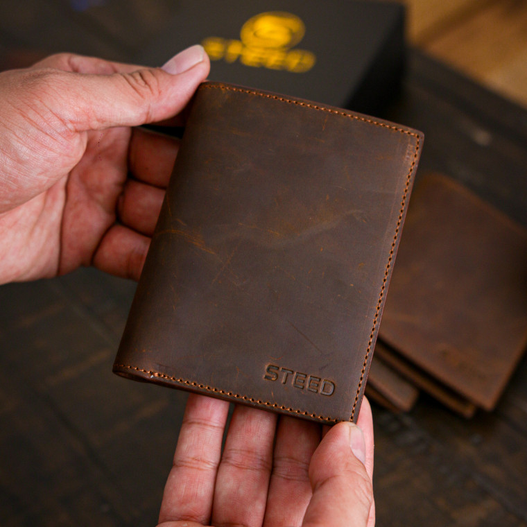 Ví Da Bò Sáp Gập Dáng Đứng,Ngang - Thương Hiệu Steeler