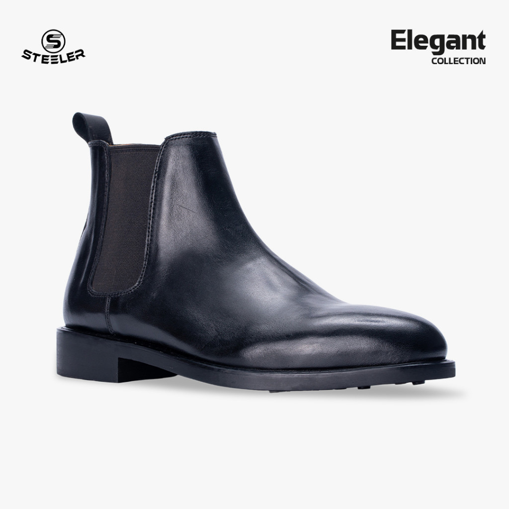 Giày Chelsea Boots Cổ Cao Nam Da Đen Trơn Với Lót Tăng 3Cm Chiều Cao - Thương Hiệu Steeler