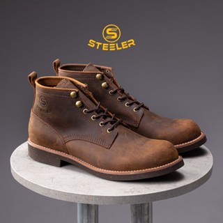 Giày Boots Cổ Lửng Nam Combat Da Bò Đế Khâu Mckay - Work Boots Thương Hiệu Steeler