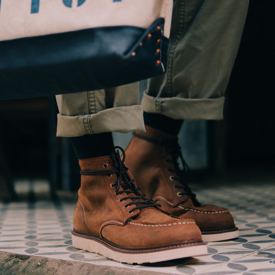 Giày Boots Cổ Cao Tăng Chiều Cao Nam Moctoe Da Bò Sáp Đế Khâu Mckay, Có Lót Massage - Work Boots Thư