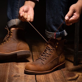 Giày Boot Nam Cổ Cao Lineman Da Bò Sáp Cao Cấp Đế Khâu - Thương Hiệu Steeler