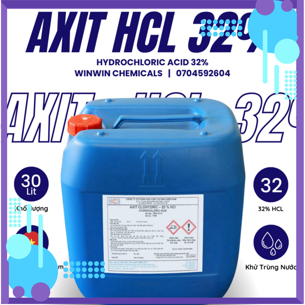 (STTI) AXIT HCL 32-36%, HÓA CHẤT LÀM SẠCH NƯỚC, thùng 30kg. Hoá chất tẩy rửa, giảm pH hồ bơi, CHẤT Đ