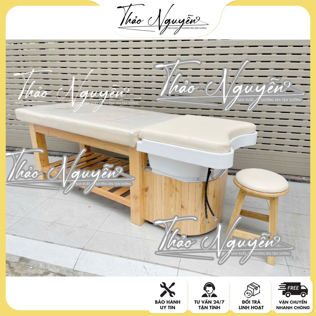 Giường Gội Đầu Dưỡng Sinh 2in1 Chân Gỗ