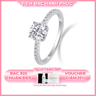  Nhẫn bạc nữ 925 TBHP 1 hàng đá đính đá chủ 4 li Classic  Silver Ring - Mã TSJN08 