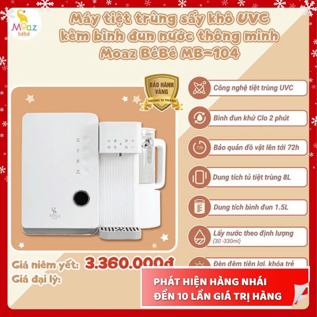 Máy tiệt trùng sấy khô UVC và đun nước thông minh Moaz BéBé MB104 - bảo hành 1 năm