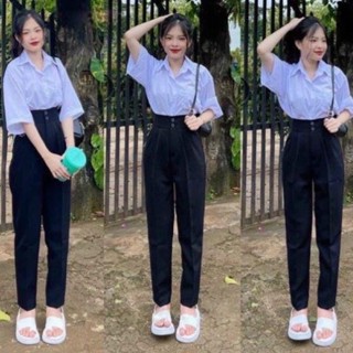 Quần Baggy Nữ Cạp Cao Phối 2 Khuy Tôn Dáng Chất Vải Tuyết Mưa Kiểu Dáng Mới, Quần Tây Đi Học Đi Làm M269 - TOTOSA