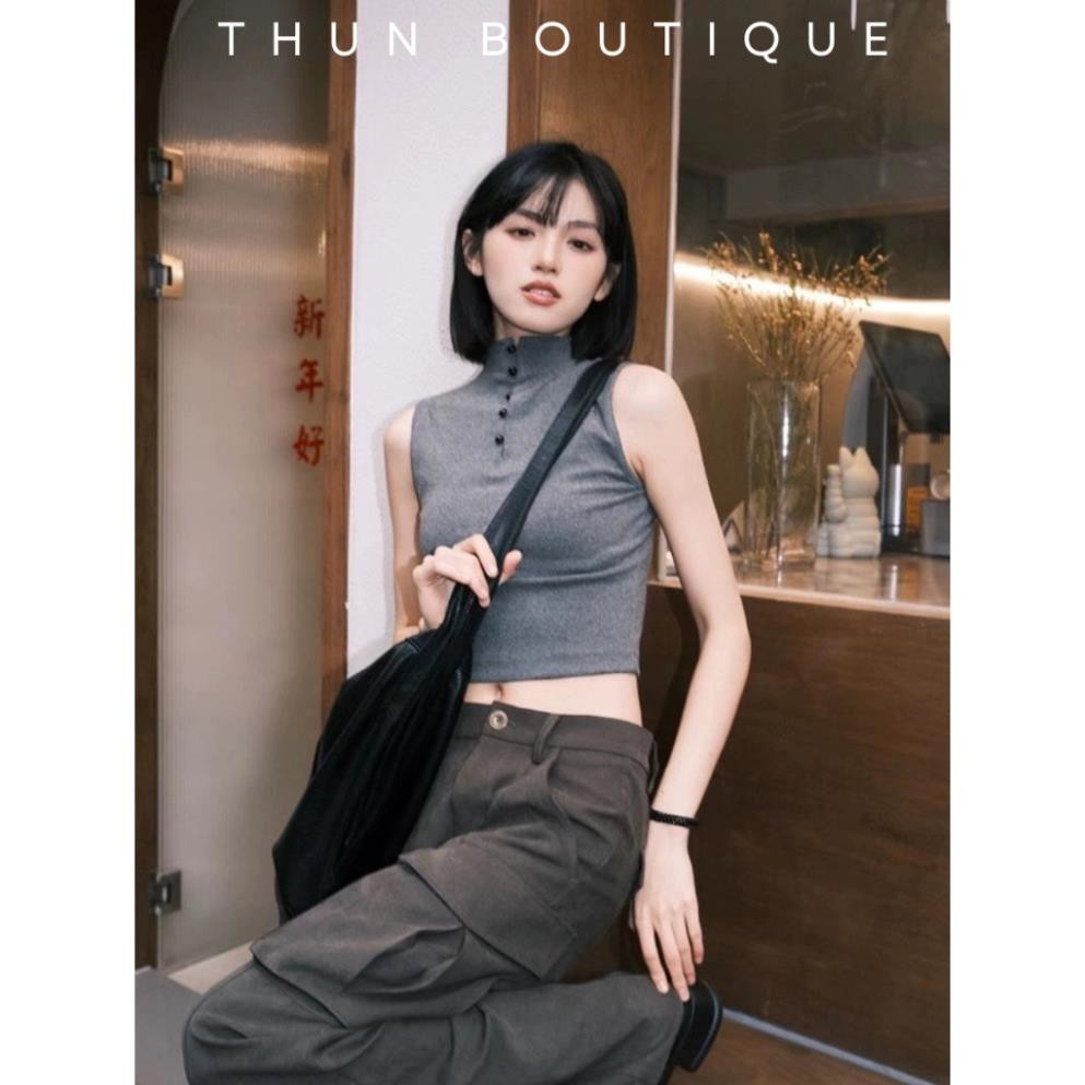 Áo Tanktop Cổ Cao Đính Nút Basic - Ya Wear [AO00184]