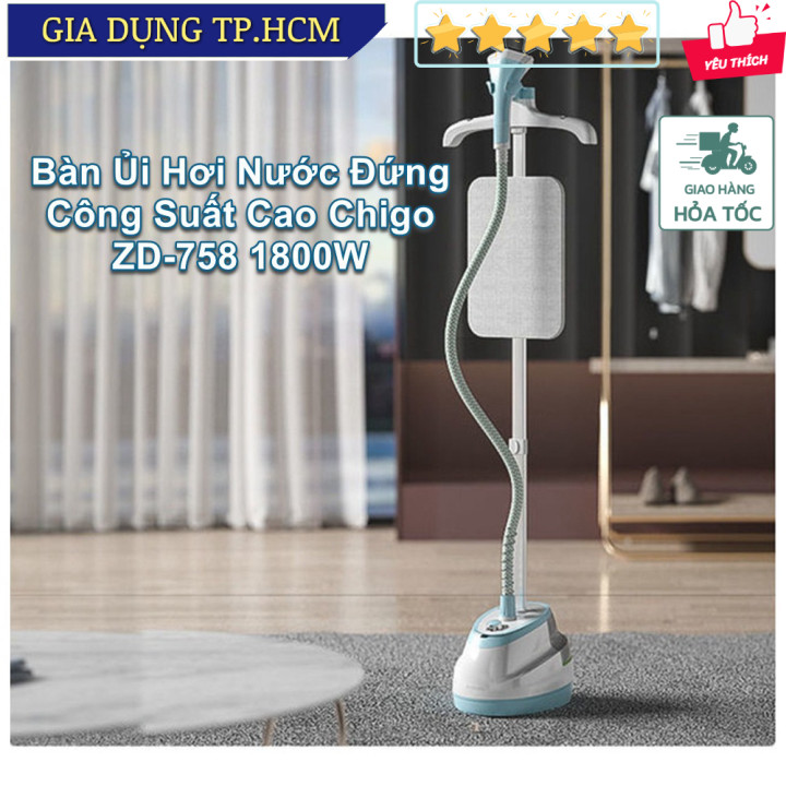 Bàn là hơi nước cây đứng Chigo ZD-758 10 chế độ, công suất 1800W, màu xanh lam và trắng