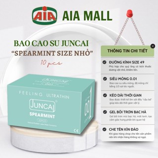Bao cao su size nhỏ Juncai 001 Siêu mỏng Spearmint Hương bạc hà Kéo dài thời gian Nhiều gel size 49mm, Hộp 10 BCS