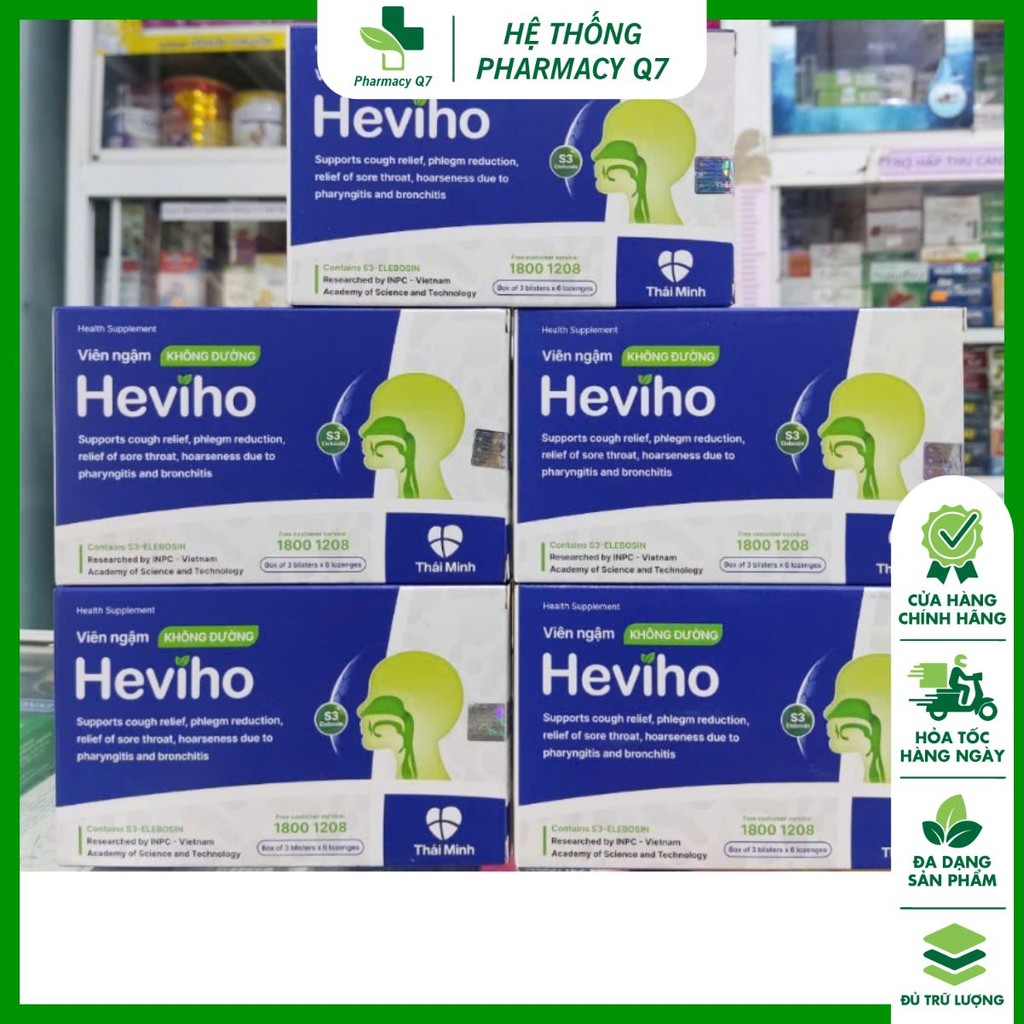 Viên Ngậm Heviho Thái Minh Giúp Giảm Ho, Giảm Đờm, Giảm Đau Họng, Khản Tiếng (Hộp 18 Viên)