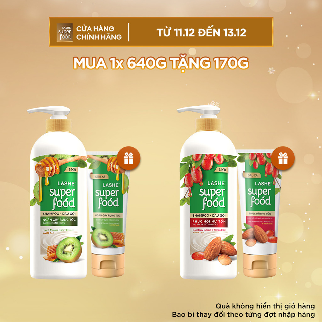 Combo Dầu Gội Lashe Superfood 640G Tặng Dầu Xả Lashe Superfood 170G