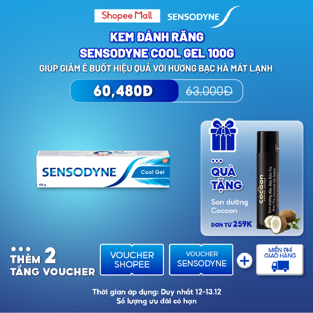 Kem Đánh Răng Sensodyne Cool Gel 100G Giúp Giảm Ê Buốt Hiệu Quả Với Hương Bạc Hà Mát Lạnh