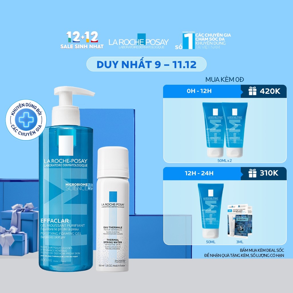 Gel Rửa Mặt Làm Sạch Cho Da Dầu Nhạy Cảm La Roche - Posay Effaclar 400Ml & Xịt Khoáng Thermal Spring Water 50Ml