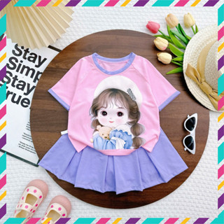 set váy xếp ly bé gái in hình BÉ NÓN từ 12kg-33kg,có quần chip trong,chất thun mềm mát-BABYPRINCESS