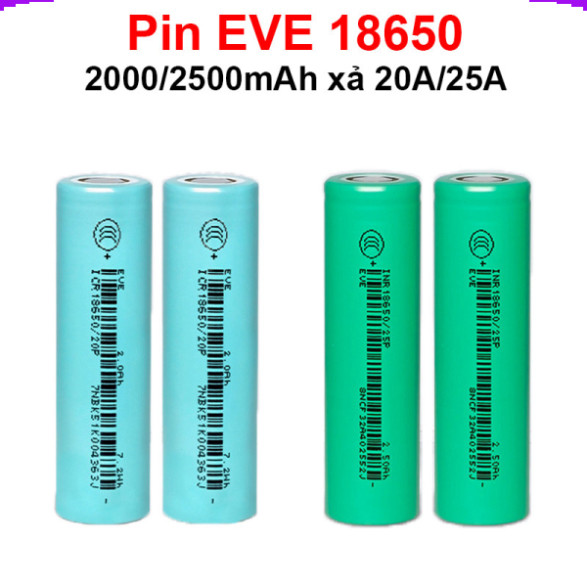 (1 Viên) Pin EVE 18650 dung lượng 2000/2500mAh xả 15A/20A/25A