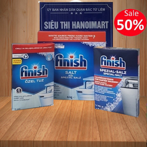 Muối rửa bát finish 4kg, 1.5kg, 1.2kg Muối finish cho Máy rửa bát ly,  Muối rửa chén finish,  Muối l