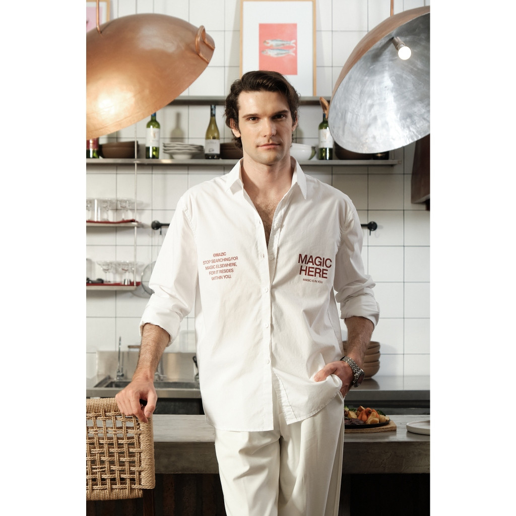MAZIC - Áo Sơ Mi Slimfit Tay Dài Unisex Typography Thiết Kế Thanh Lịch SMID0001