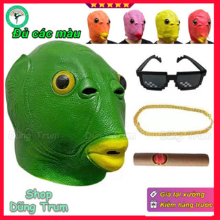 Mặt nạ đầu cá xanh lá đội đầu hài hước troll đủ màu, mặt nạ xanh cá chép bằng silicon hoá trang Hallowen hacker