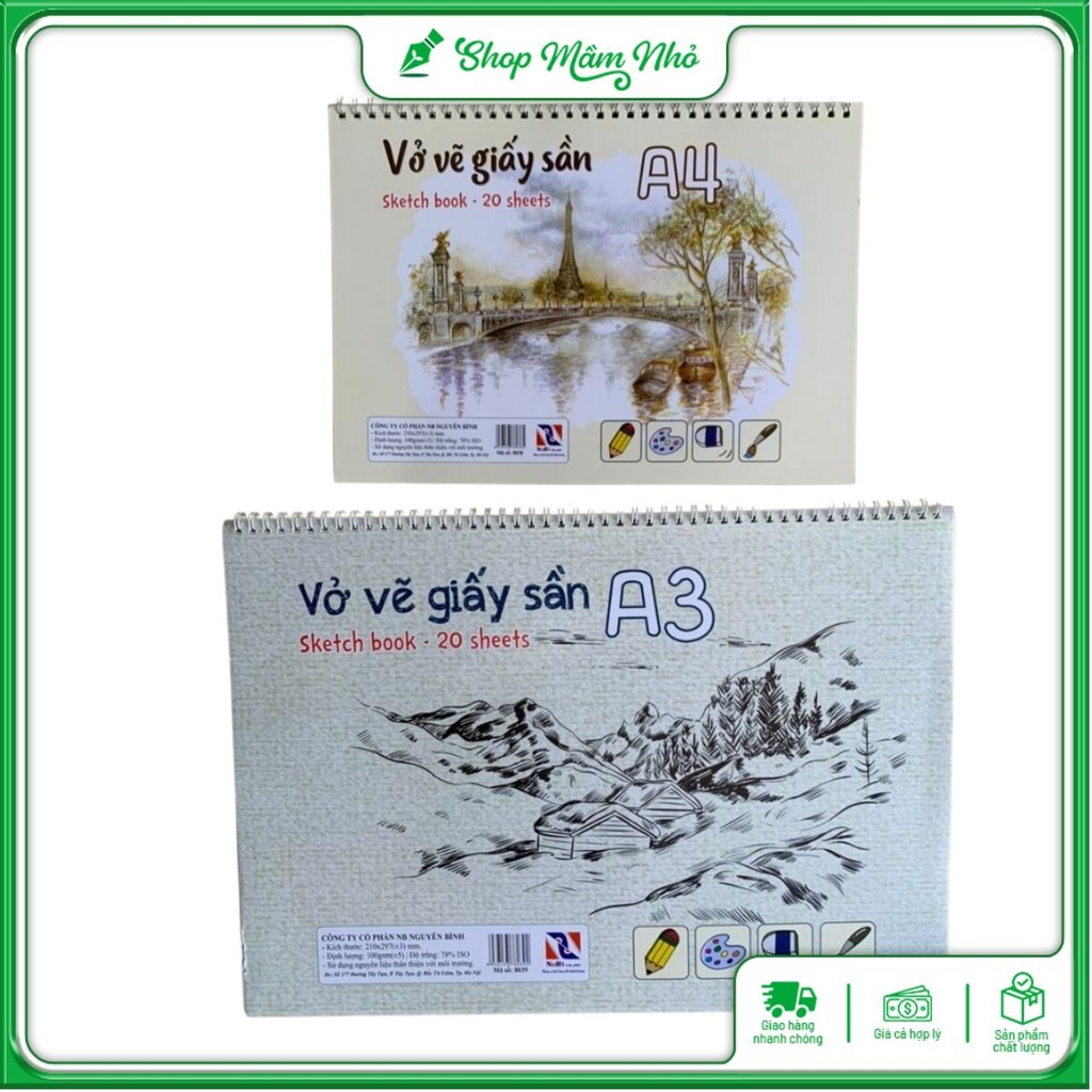 Tập Vở vẽ giấy sần và Giấy vẽ giấy sần, giấy vẽ màu nước chuyên dụng A3, A4 giấy màu kem