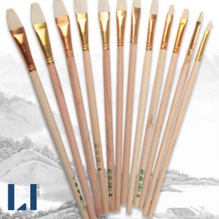 Cọ vẽ đầu dẹp bằng len cán gỗ chuyên dụng vẽ tranh sơn dầu, acrylic, màu nước, vẽ gốm, đồ thủ công,...