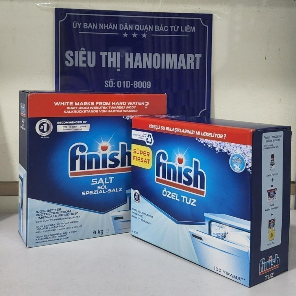 Muối rửa bát Finish 4kg, Finish salt 1.5kg, Muối Finish 1.2kg, muối làm mềm nước Finish cho máy rửa 