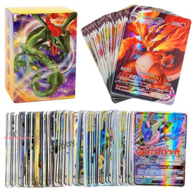 Bộ 100 Thẻ Bài Pokemon Rare Charizard Vmax Gx Thẻ Cầu Vồng đồ giải trí trẻ em rẻ