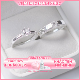 Nhẫn đôi bạc cao cấp khắc tên TBHP bạc thật cho cặp đôi - Mã TSJC08